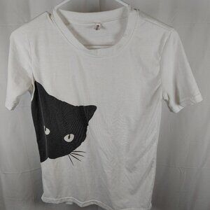 Order Plus Size S White T Shirts with a Black Cat For Women